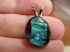 (#DL-18) DICHROIC Fused GLASS Pendant JEWELRY BLUE Green SILVER - $14.99