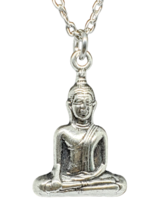 Buddha Necklace Pendant Buddhist Thai Sitting Buddha 18&quot; Chain Jewellery Gift Uk - £5.16 GBP