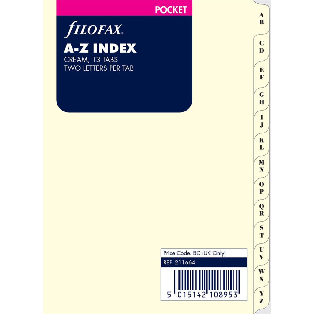 Filofax Filofax Pocket A-Z Index 2 Letters per Tab (Cream) - $17.69