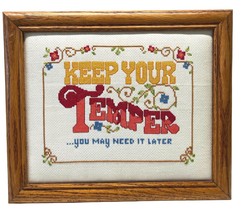 Finished Cross Stitch Keep Your Temper You May Need It Framed Home Decor... - £25.95 GBP