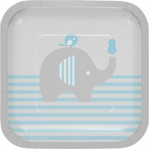 Little Peanut Boy 8 7&quot; Square Luncheon Deep Dish Plates Blue Elephant Ba... - £3.73 GBP