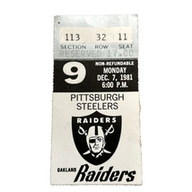 December 7, 1981 Raiders Vs. Pittsburgh Steelers Monday Night Football Ticket - £15.56 GBP