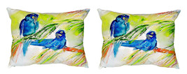 Pair of Betsy Drake Two Blue Parrots No Cord Pillows 16 Inch X 20 Inch - £62.31 GBP