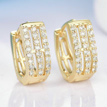 Luxury Huggie 3-Line Crystal 1.10CT Diamond 14K Yellow Gold Over Hoop Earrings - £64.69 GBP