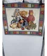 Blue Jean Teddy Bear Baby Crib Quilt Blanket Toys Blocks Bear 45” X 34.5” - €25,68 EUR