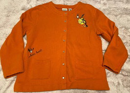 women’s vintage halloween cardigan sweater long Sleeve Large Orange Owl Pumpkin - £20.91 GBP
