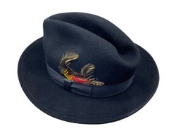 Pendleton Fedora Hat Black Feather Size Medium Adult Mens 100% Wool Vintage - £58.14 GBP