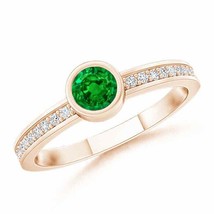 ANGARA Bezel Round Emerald Stackable Ring with Diamond Accents - £757.98 GBP