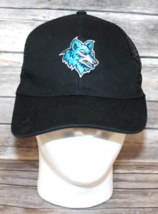 HIT WEAR BLUE WOLF LOGO BLACK BASEBALL HAT CAP MESH BACK ADJUSTABLE SNAP... - $13.96