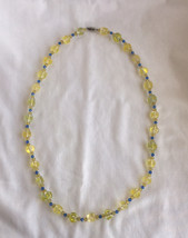 Handmade necklace yellow and blue glass beads 31&quot; long - $4.00
