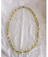 Handmade necklace yellow and blue glass beads 31&quot; long - $76.02 MXN