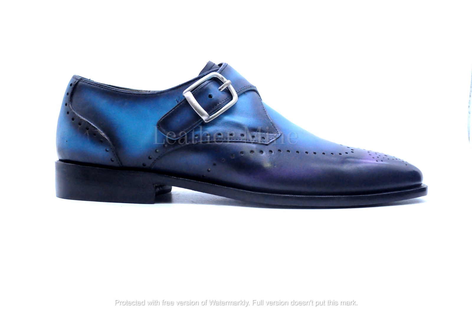 Handmade Blue Patina Monk Strap Dress Shoes, Genuine Leather Formal Shoes