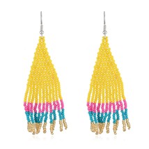 Yellow &amp; Pink Color Block Beaded Drop Earrings - £11.98 GBP