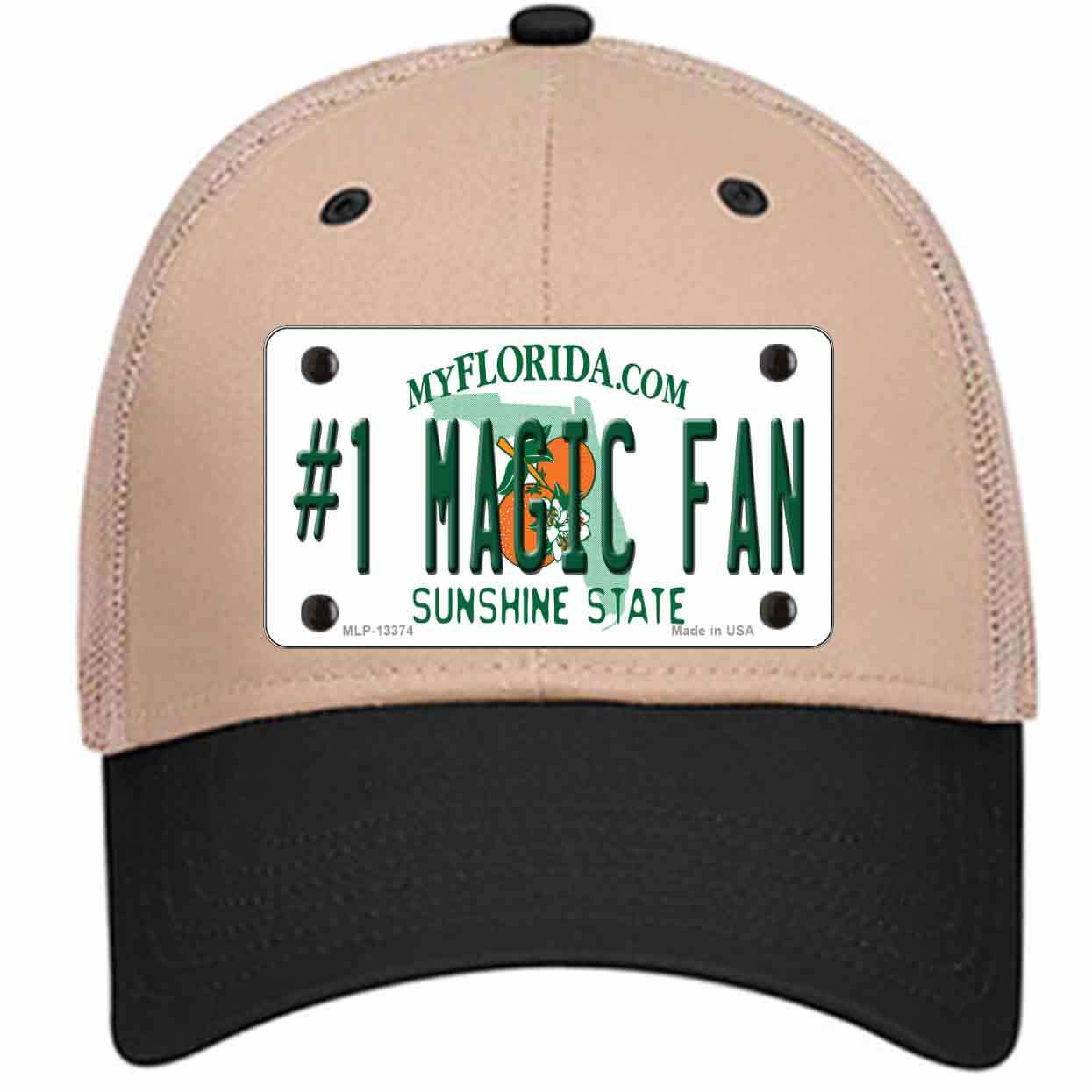 Number 1 Magic Fan Novelty Khaki Mesh License Plate Hat Tag