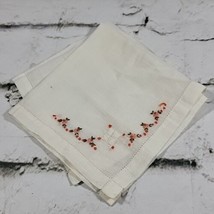 Vintage Handkerchief White Embroidered Floral Accents 10” Square Flaw-Spot - $9.89