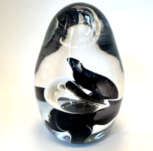 Toby McGee Signed Art Glass Studio Egg Shaped Paperweight Controlled Swirl  4” - £18.00 GBP