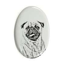 Pug - Gravestone oval ceramic tile with an image of a dog. - £7.96 GBP