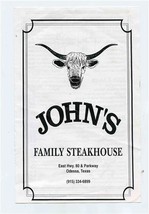John&#39;s Family Steakhouse Menu East Highway 80 Odessa Texas - £14.01 GBP