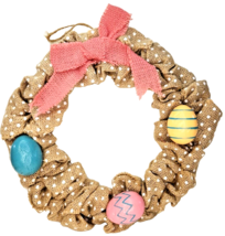 Spring Wreath 10&quot; Brown Burlap White Polka Dot Pink Bow Easter Indoor Decoration - $15.88