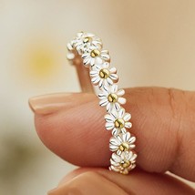 Sweet Daisy Flower Rings for Women Open Adjustable Ring Electroplating Cuff Wedd - £9.27 GBP