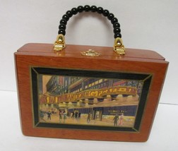 Brass Rail Cigar Box Purse Storage Handbag Wood Hinged Lined 8&quot;X5&quot;X2 3/4&quot;D - £27.09 GBP