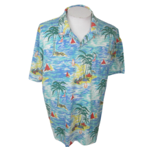 Lands End Hawaiian Men polo shirt l/s p2p 25 XL cotton tropical golf colorful - £15.56 GBP