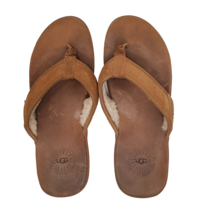 Ugg Men&#39;s Size 12 Shoes Seaside Suede &amp; Sherpa Flip Flop Sandal Tan Sandals EUC - £18.75 GBP