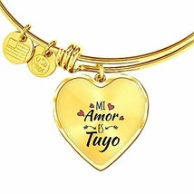 Express Your Love Gifts Mi Amor ES Tuyo Heart Bangle Engraved 18k Gold 7-9&quot; - $59.35