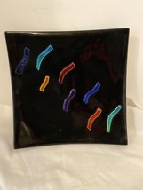 Fused Glass Square Trinket Candy Dish Black &amp; Other Colors 6 7/8&quot; Square. - $9.49