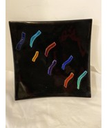 Fused Glass Square Trinket Candy Dish Black &amp; Other Colors 6 7/8&quot; Square. - $13.54 CAD