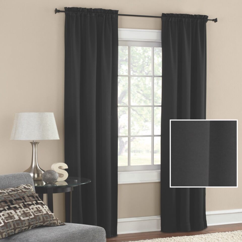 2PK Mainstays Room Darkening Curtain Panels Rod Pocket Black 30 X 84 - $10.25