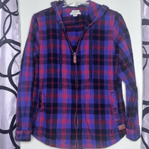 LL Bean Scotch Plaid Flannel Angus Cotton Relaxed Fit Hoodie Size Medium - £23.09 GBP