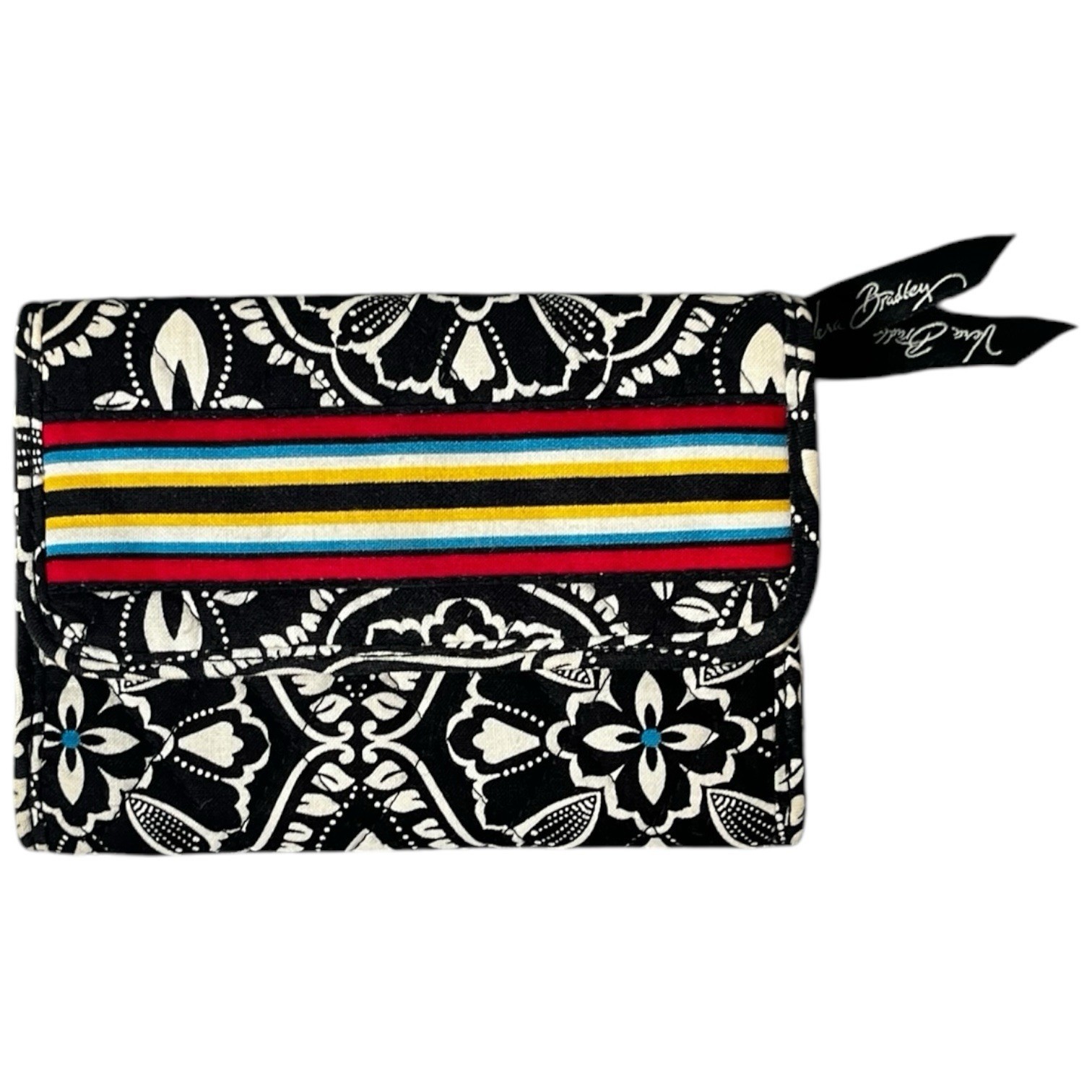 Vera Bradley Folding Fold Up Wallet Barcelona Black White Floral Print Q... - $9.50