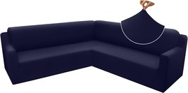 Arfntevss L Shape Corner Sectional Couch Covers (Navy Blue) Large - £79.09 GBP