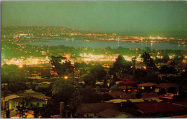 Mission Bay and Pacific Beach at night San Diego California Vintage Postcard B14 - £4.37 GBP