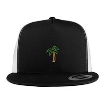 Trendy Apparel Shop Palm Tree Embroidered 5 Panel Flat Bill 2-Tone Trucker Mesh  - £19.76 GBP