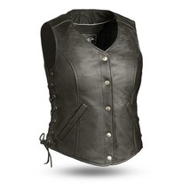 Women&#39;s Honey Badger Five Snap Ladies Leather Vest Motorcycle Vest - £95.91 GBP+