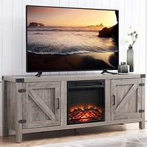Color: Grey Wood TV Stand and Electric Fireplace, Fit up to 65&quot; Flat Screen TV  - £341.66 GBP