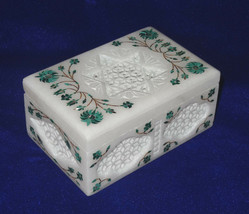 Lattice Design Marble Jewelry Storage Box Malachite Inlay Floral Christmas Gift - £229.34 GBP