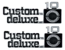 OER Front Fender &quot;Custom Deluxe 10&quot; Emblem Set 1975-1980 Chevy Pickup Tr... - £87.15 GBP