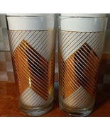 Vintage Culver Gold Chevron Design Over White Frosted Cocktail Glasses L... - £19.38 GBP