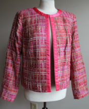 Chico&#39;s 1 (M 8) Pink Tweed Ribbon Trim Blazer Jacket - £18.56 GBP