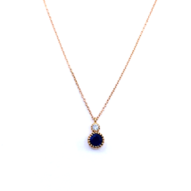 Women&#39;s Solitaire Necklace 18k Rose Gold Cable Chain White Diamond Blue Sapphire - £259.20 GBP
