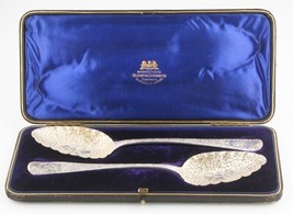 Vintage Gold/Silversmiths Intricate Sterling Silver Serving Spoons w/ Case 1948 - £292.28 GBP