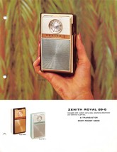 Zenith Royal 59-G Tiny Shirt Pocket Radio Dealer Spec Sheet - $18.70