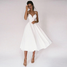 Short Wedding Dress Thin Straps Dress V Neck Bridal Dress A Line Bridal Dress - £77.43 GBP