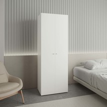 White Modern 2-Door Closet Armoire - Hanging Rod &amp; Storage Shelf - €220,86 EUR