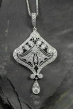 2 CT Simulated Cluster Filigree Pendant Necklace 14k White Gold Plated Silver - $168.29