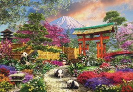 Framed canvas art print giclée Fuji flower garden panda bears Japanese culture - £29.73 GBP+