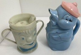 Vintage Baby Blue Plastic Duck Creamer And Vintage Clown Sippy Cup - $10.39